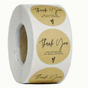 NEW KRAFT PAPER THANK YOU FOR SUPPORTING MY SMALL BUSINESS STICKERS 2 ROLLS 1000